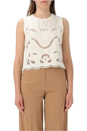 Twin-Set Tops, Dames, , 2Xl, Katoen, Geborduurde Mouwloze Top
