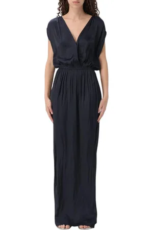 Zadig & Voltaire Kleedjes, Dames, Blauw, S, Blauwe V-hals Midi Jurk met Gerimpelde Zoom