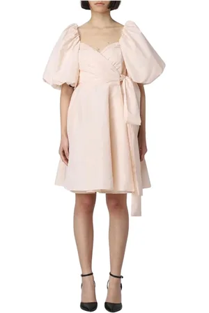 Pinko Kleedjes, Dames, Roze, M, Katoen, Elegante Pofmouw Wikkeljurk