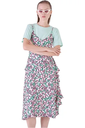 Silvian Heach Kleedjes, Dames, Roze, 2Xs, Rayon, Luipaardprint Midi Jurk met Ruches