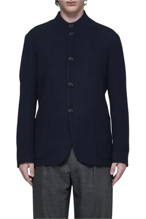Giorgio Armani Jassen, Heren, Blauw, L, Navy Mandarin Kraag Blazer