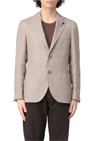 LARDINI Jassen, Heren, Bruin, XL, Linnen, Blauwe Linnen Blazer met Zakken