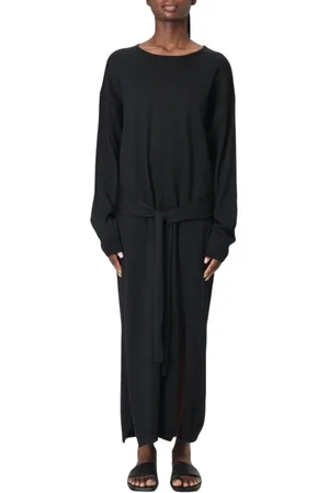 LEMAIRE Kleedjes, Dames, Zwart, M, Wol, Zwarte Gebreide Midi Jurk