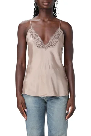 Saint Laurent Tops, Dames, , L, Zijden Camisole met Kantafwerking