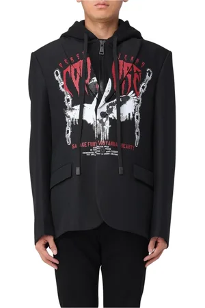 VERSACE Jassen, Heren, Zwart, XL, Grafische Print Hooded Blazer Mannen Zwart
