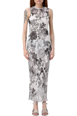 Patrizia Pepe Kleedjes, Dames, Grijs, S, Polyester, Elegante Bloemen Maxi Jurk