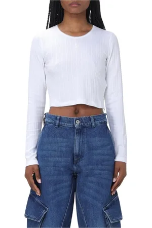 J.W.Anderson Tops, Dames, Wit, L, Katoen, Witte Geribbelde Crop Top
