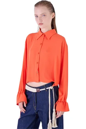 Silvian Heach Blouses & Shirts, Dames, Oranje, S, Polyester, Klokmouw Shirt Over Lijn