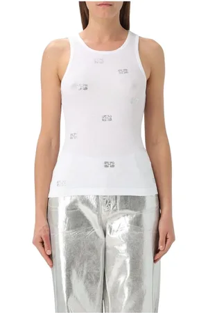 Ganni Tops, Dames, Wit, S, Katoen, Kristal Geribbelde Tanktop