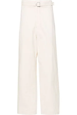 LEMAIRE Broeken, Heren, Wit, M, Katoen, Ecru Twill Weave Broek met Riem