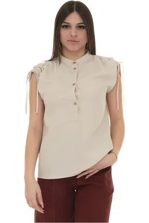 Woolrich Tops, Dames, , S, Linnen, Blouse met ronde hals en ronde knopen