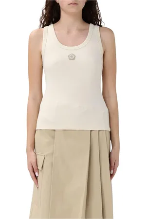 Kenzo Tops, Dames, , XS, Katoen, Geribbelde tanktop met bloemenembleem