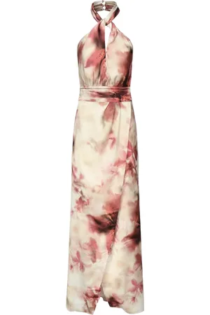 Guess Kleedjes, Dames, Veelkleurig, XS, Bloemen Maxi Jurk met Diepe V-Hals