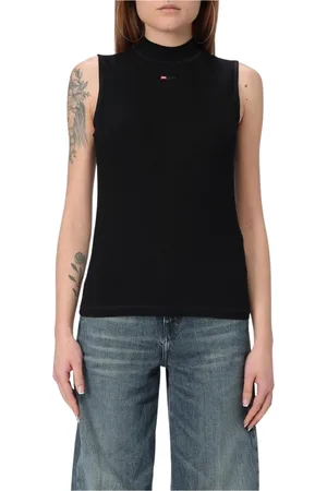 Diesel Tops, Dames, Zwart, XS, Geribbelde Mouwloze Top