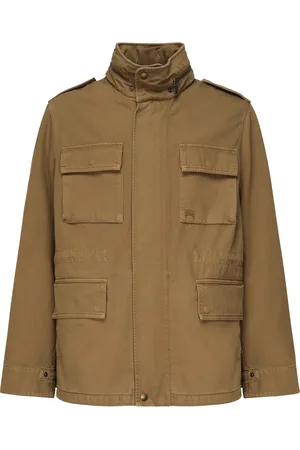 Burberry Jassen, Heren, Bruin, L, Bruine jas met klepzakken