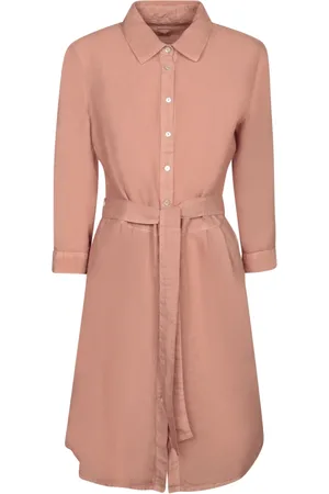 120% Lino Kleedjes, Dames, Roze, XS, Linnen, Rosewood Linnen Jurk met Klassieke Kraag