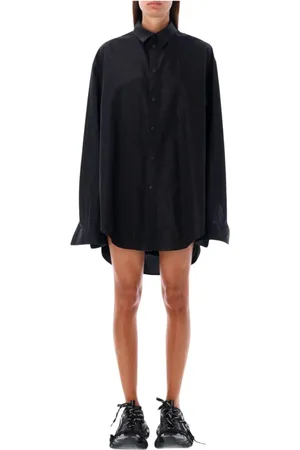 Balenciaga Kleedjes, Dames, Zwart, S, Katoen, Zwarte Katoenen Oversized Shirt