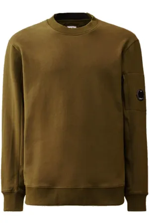 C.P. Company Sweatshirts & Hoodies, Heren, Groen, 2Xl, Katoen, Diagonal Raised Fleece Crewneck Lens Sweatshirt