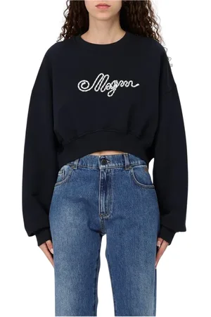 Msgm Sweatshirts & Hoodies, Dames, Blauw, M, Katoen, Blauwe Logo Geborduurde Sweatshirt