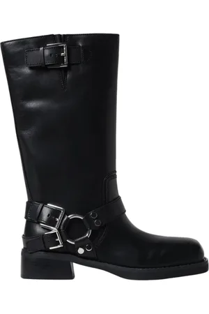 Michael Kors Schoenen, Dames, Zwart, 40 EU, Zwarte leren motorlaarzen met gesp