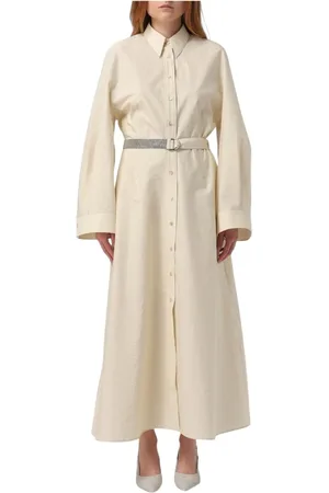 Brunello Cucinelli Kleedjes, Dames, , M, Katoen, Elegante Maxi Jurk Relaxte Pasvorm