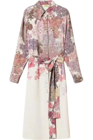 Twin-Set Kleedjes, Dames, Veelkleurig, 2Xs, Satijn, Lange jurk met bloemenprint
