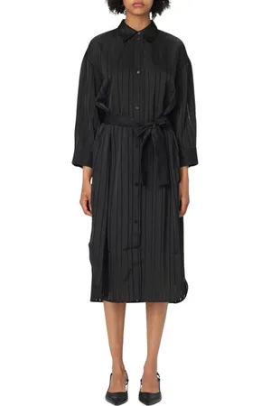 Armani Exchange Kleedjes, Dames, Zwart, S, Polyester, Zwarte Verticaal Gestreepte Jurk