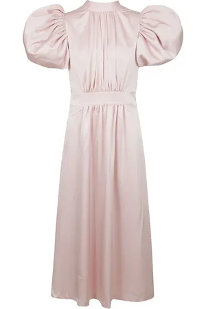ROTATE Kleedjes, Dames, Roze, M, Satijn, Roze Puff Midi Jurk