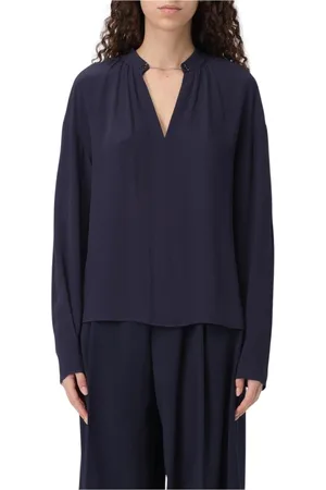 Patrizia Pepe Blouses & Shirts, Dames, Blauw, S, Navy Zijden V-hals Blouse