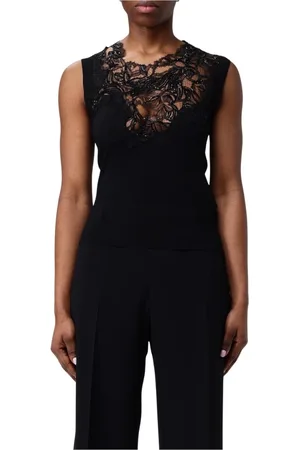 ERMANNO SCERVINO Tops, Dames, Zwart, M, Zwarte Kant Mouwloze Top