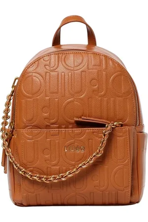 Liu Jo Tassen, Dames, Bruin, ONE Size, Leer, Stijlvolle Logo Rugzak Kettingdetail
