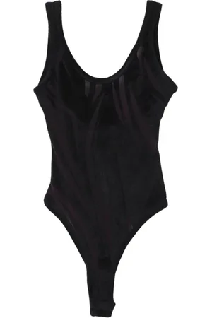 MUGLER Tops, Heren, Zwart, L, Velvet Sheer Panel Bodysuit