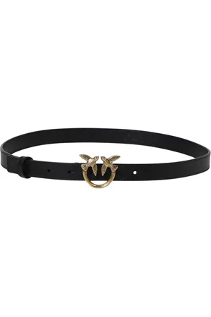 Pinko Accessoires, Dames, Zwart, S, Leer, Liefdesvogels Leren Riem