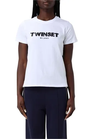 Twin-Set Tops, Dames, Wit, S, Paillet Logo T-shirt Jurk
