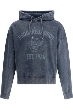 Dsquared2 Sweatshirts & Hoodies, Heren, Blauw, XL, Katoen, Vintage Hoodie met Maxi Front Print
