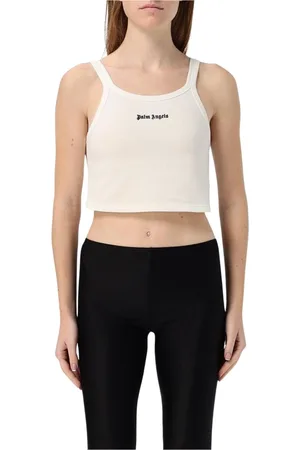 Palm Angels Tops, Dames, Wit, XS, Katoen, Geribbelde Tanktop