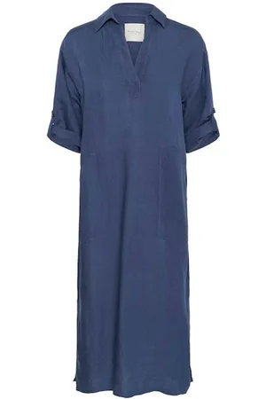 Part Two Kleedjes, Dames, Blauw, 2Xs, Linnen, Relaxte Maxi Jurk met V-Hals