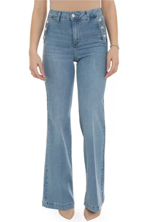 Liu Jo Jeans, Dames, Blauw, W32, Katoen, Hoge taille uitlopende jeans met klokken