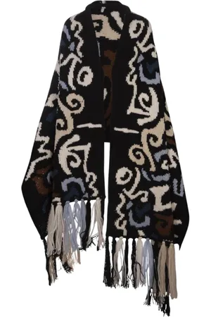 ERMANNO SCERVINO Jassen, Dames, Veelkleurig, ONE Size, Wol, Gebreide Sjaal met Franje