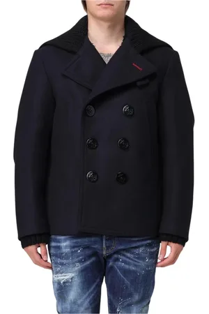 Dsquared2 Mantels, Heren, Blauw, L, Wol, Blauwe Wol Peacoat Dubbelbreasted Jas