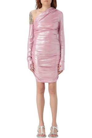 Andamane Kleedjes, Dames, Roze, S, Roze Metallic One-Shoulder Mini Jurk