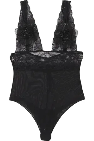 Elisabetta Franchi Tops, Heren, Zwart, S, Bloemen Kant Body Elegante Stijl