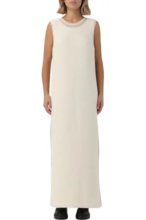 Jil Sander Kleedjes, Dames, , S, Wol, Elegante Gebreide Maxi Jurk met Zijsplitten