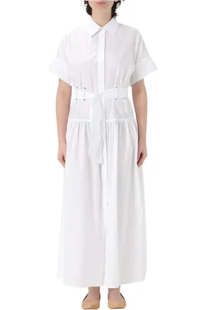 Max Mara Kleedjes, Dames, Wit, 2Xs, Katoen, Witte Katoenen Midi Jurk Met Riem