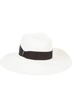 Borsalino Accessoires, Dames, Wit, S, Zwarte strohoed met zijlogo
