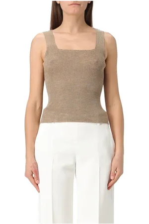 Twin-Set Tops, Dames, Groen, S, Polyester, Groene Geribbelde Gebreide Vierkante Top