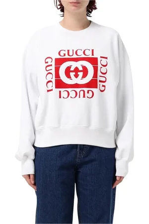 Gucci Sweatshirts & Hoodies, Dames, Wit, ONE Size, Katoen, Elegant Logo Crewneck Sweatshirt