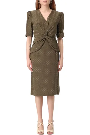 Alessandra Rich Kleedjes, Dames, Groen, XL, Polka Dot Midi Jurk