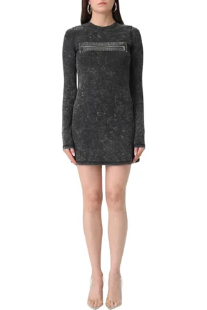 Diesel Kleedjes, Dames, Zwart, S, Geribbelde Mini Jurk met Verborgen Rits
