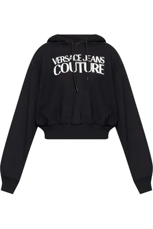 VERSACE Sweatshirts & Hoodies, Dames, Zwart, M, Katoen, Zwarte Sweatshirt Aw 24 Casual Stijl